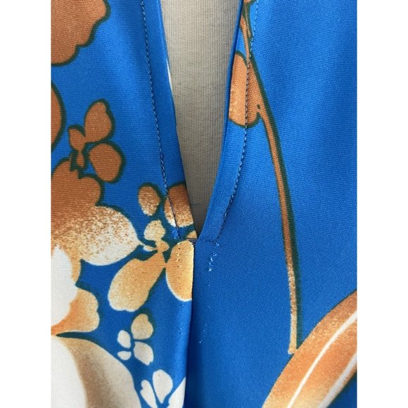 Nani of Hawaii Women's 11 Hawaiian Maxi Dress Blue Brown Floral Muumuu Shift - Picture 5 of 12